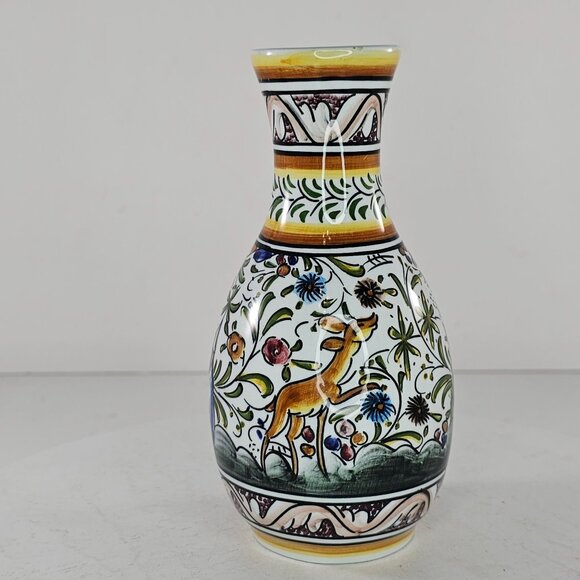 Ceramicas de Coimbra Hand Painted Portugal Vase Deer Bird Flowers - Picture 1 of 8